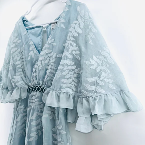 NWT SELFIE LESLIE Caspar Leafy Romantic EMBROIDERED DRESS Mod BABY BLUE WOMENS S - Picture 4 of 11